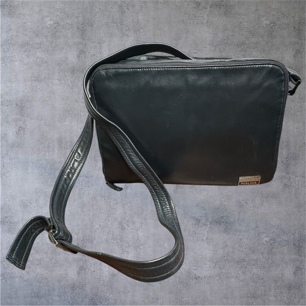 Perlina Crossbody Bag Womens Medium Soft‎ Black Leather Organizer Wallet Purse